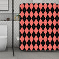 Black And Coral Argyle Pattern Print Polyester Shower Curtain