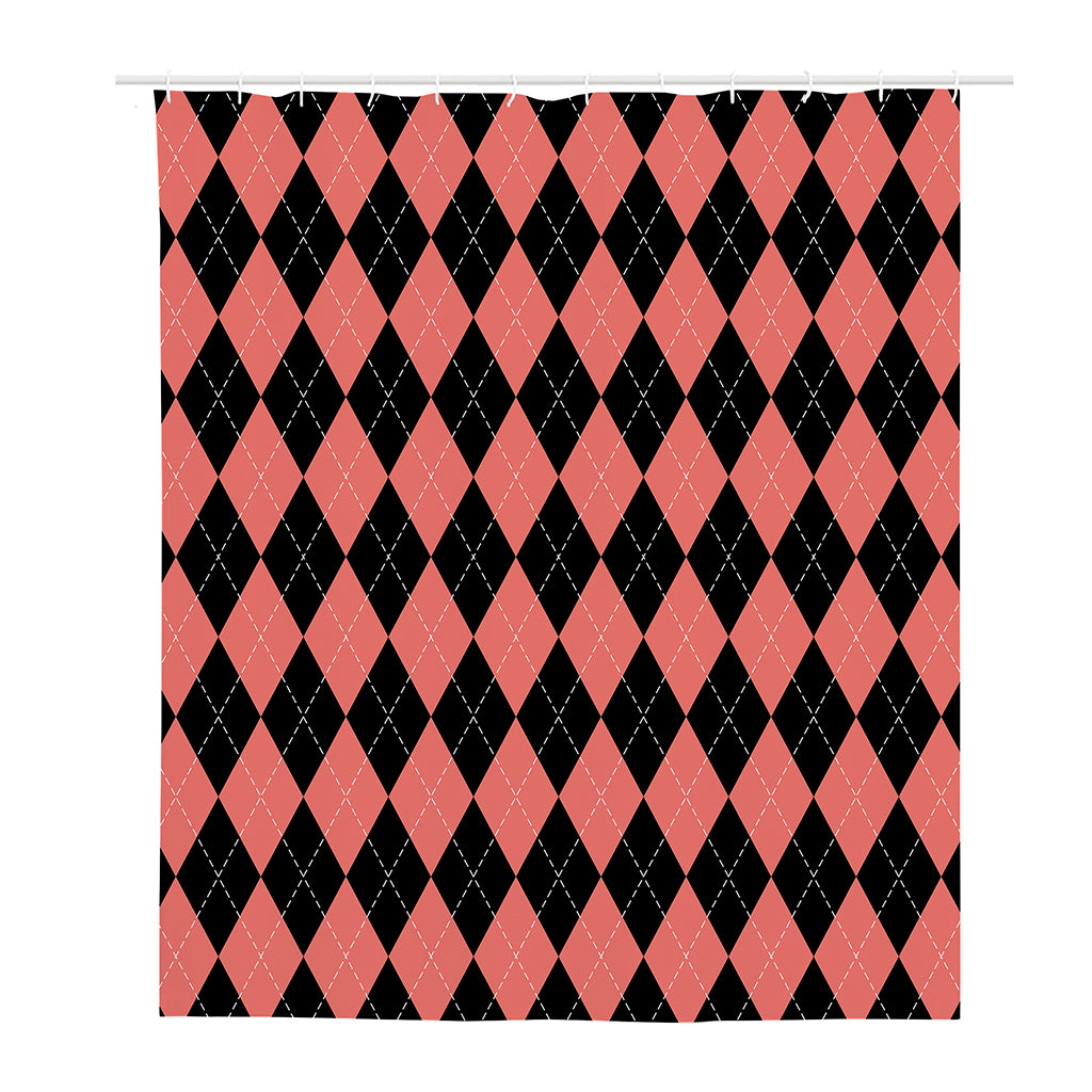 Black And Coral Argyle Pattern Print Polyester Shower Curtain