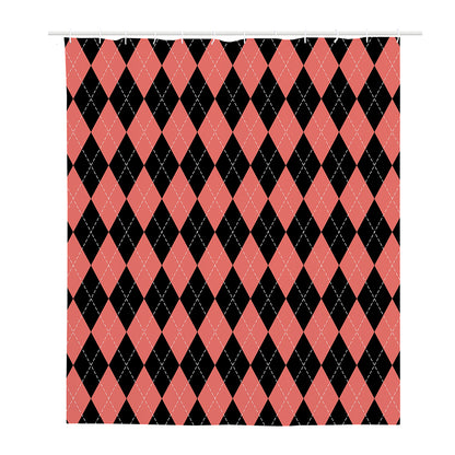 Black And Coral Argyle Pattern Print Polyester Shower Curtain
