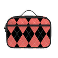 Black And Coral Argyle Pattern Print Portable Lunch Bag