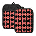 Black And Coral Argyle Pattern Print Pot Holders With Pocket