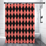 Black And Coral Argyle Pattern Print Premium Shower Curtain