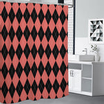 Black And Coral Argyle Pattern Print Premium Shower Curtain