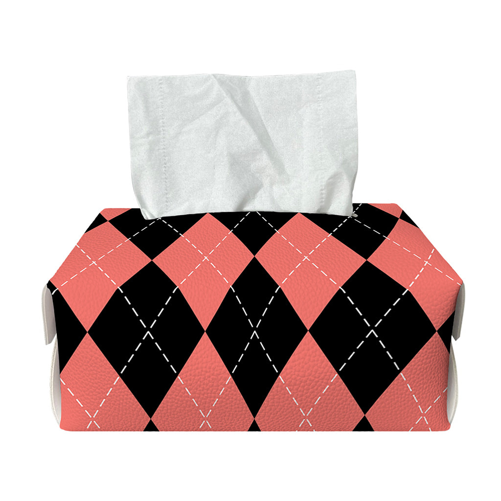 Black And Coral Argyle Pattern Print Rectangle Tissue Box Cover