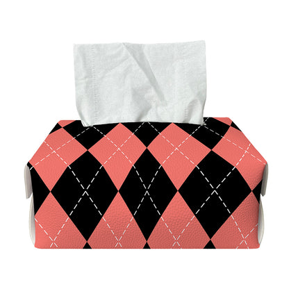 Black And Coral Argyle Pattern Print Rectangle Tissue Box Cover