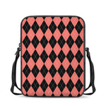 Black And Coral Argyle Pattern Print Rectangular Crossbody Bag
