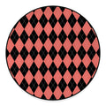 Black And Coral Argyle Pattern Print Round Floor Mat