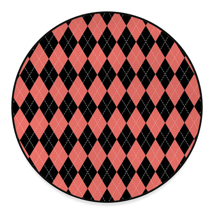 Black And Coral Argyle Pattern Print Round Floor Mat