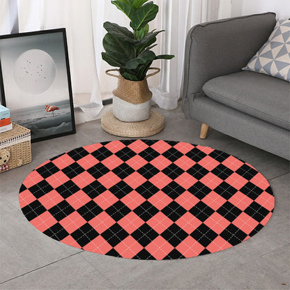 Black And Coral Argyle Pattern Print Round Rug