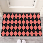 Black And Coral Argyle Pattern Print Rubber Doormat