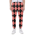 Black And Coral Argyle Pattern Print Joggers