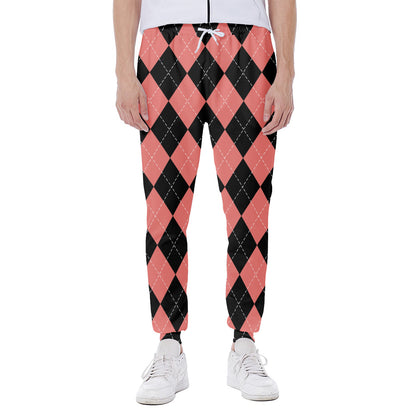 Black And Coral Argyle Pattern Print Scuba Joggers