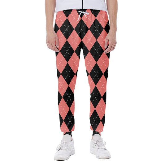 Black And Coral Argyle Pattern Print Scuba Joggers