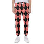 Black And Coral Argyle Pattern Print Scuba Joggers