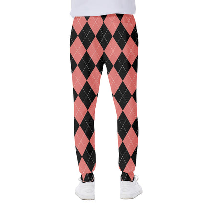 Black And Coral Argyle Pattern Print Scuba Joggers