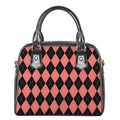 Black And Coral Argyle Pattern Print Shoulder Handbag