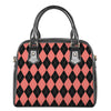Black And Coral Argyle Pattern Print Shoulder Handbag