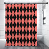 Black And Coral Argyle Pattern Print Shower Curtain