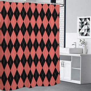 Black And Coral Argyle Pattern Print Shower Curtain