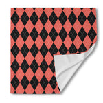 Black And Coral Argyle Pattern Print Silk Bandana