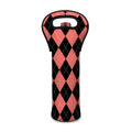Black And Coral Argyle Pattern Print Single Neoprene Wine Tote