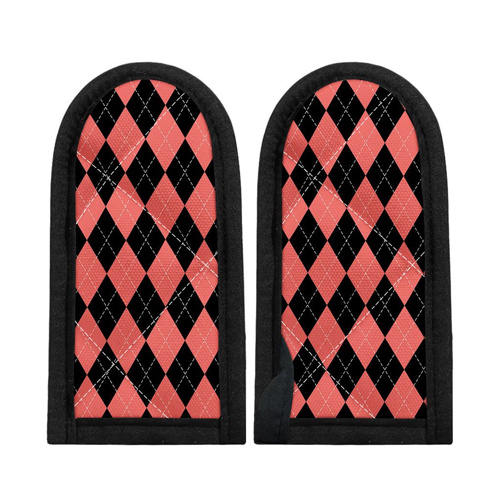Black And Coral Argyle Pattern Print Skillet Handle Cover