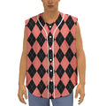 Black And Coral Argyle Pattern Print Sleeveless Baseball Jersey