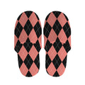Black And Coral Argyle Pattern Print Slippers