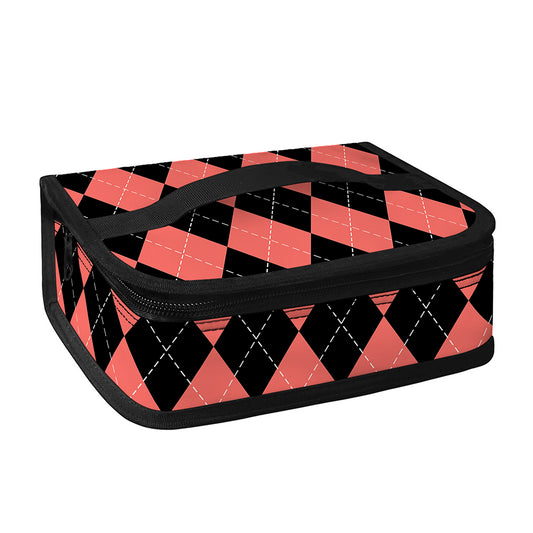 Black And Coral Argyle Pattern Print Small Lunch Bag