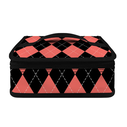 Black And Coral Argyle Pattern Print Small Lunch Bag