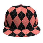 Black And Coral Argyle Pattern Print Snapback Cap