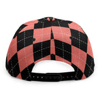 Black And Coral Argyle Pattern Print Snapback Cap