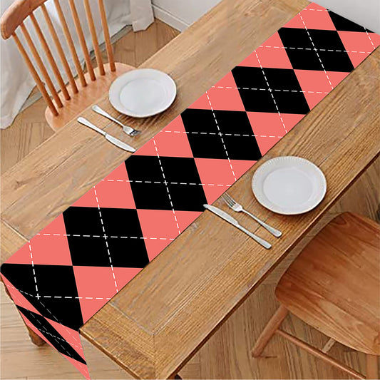 Black And Coral Argyle Pattern Print Table Runner