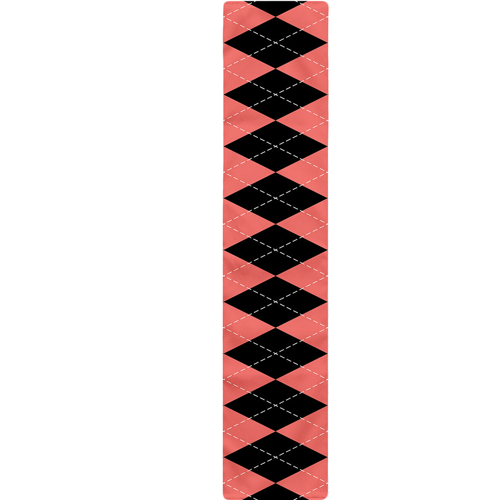 Black And Coral Argyle Pattern Print Table Runner