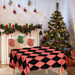 Black And Coral Argyle Pattern Print Tablecloth
