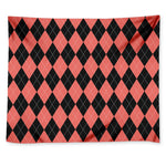 Black And Coral Argyle Pattern Print Tapestry