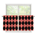 Black And Coral Argyle Pattern Print Tier Curtains