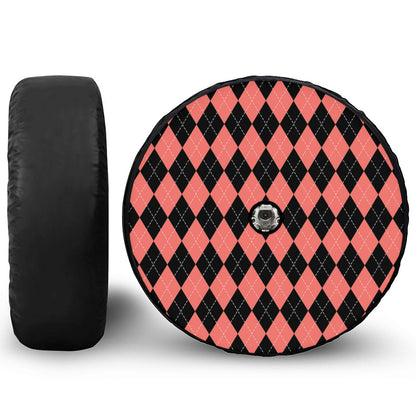 Black And Coral Argyle Pattern Print Tire Cover With Camera Hole