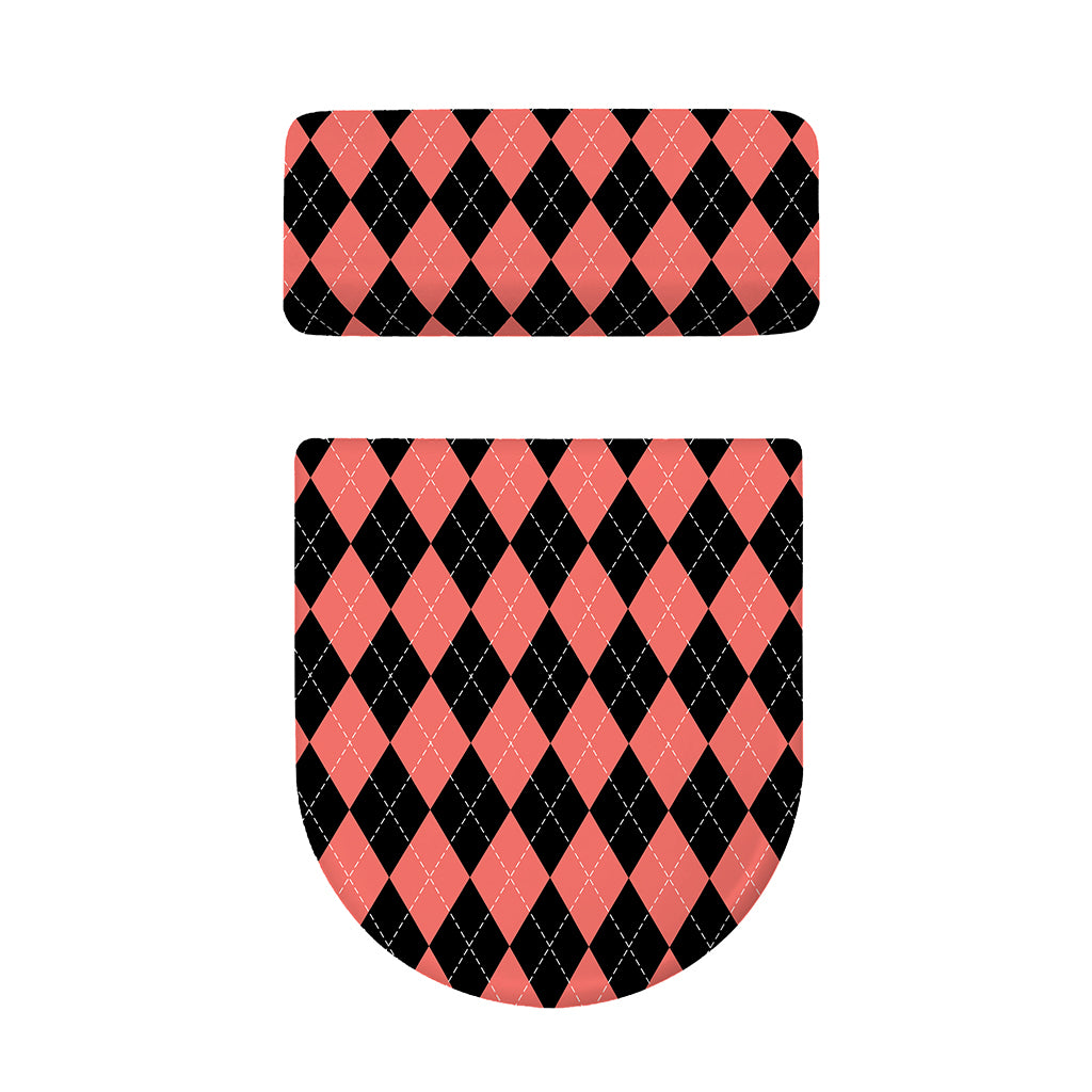 Black And Coral Argyle Pattern Print Toilet Lid And Tank Cover Set
