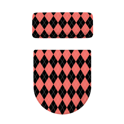 Black And Coral Argyle Pattern Print Toilet Lid And Tank Cover Set