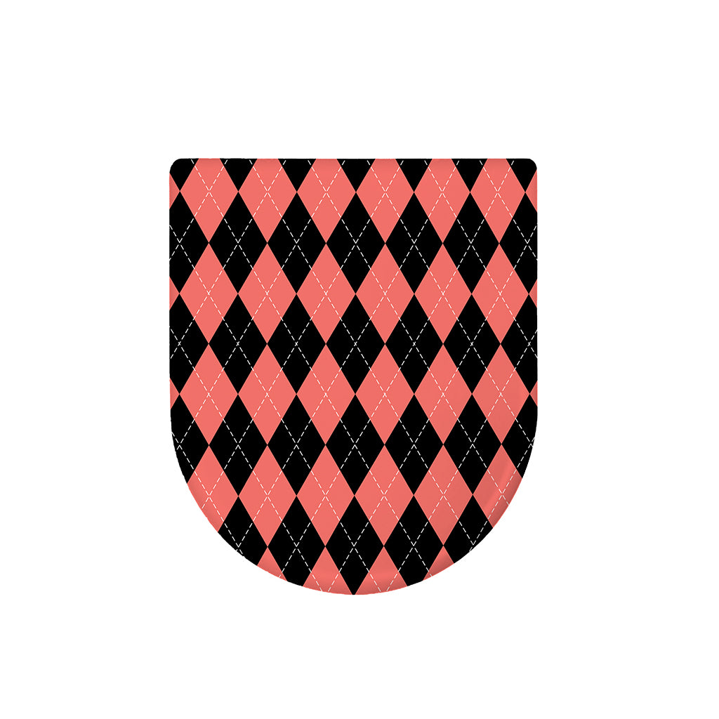 Black And Coral Argyle Pattern Print Toilet Lid Cover