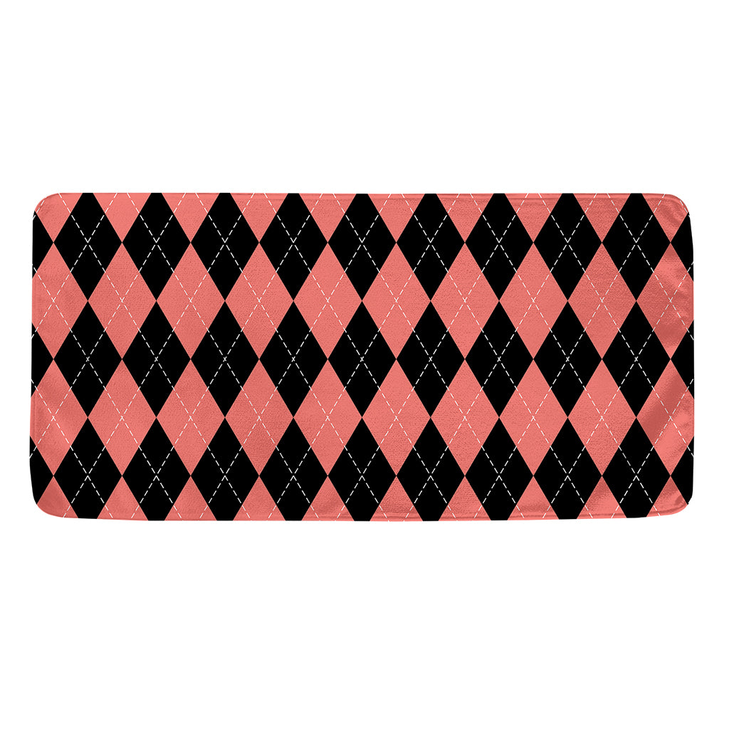 Black And Coral Argyle Pattern Print Towel