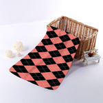 Black And Coral Argyle Pattern Print Towel