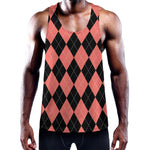 Black And Coral Argyle Pattern Print Training Tank Top