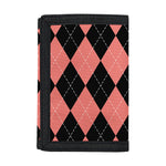 Black And Coral Argyle Pattern Print Trifold Wallet