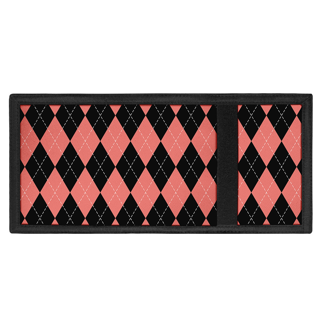 Black And Coral Argyle Pattern Print Trifold Wallet