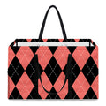 Black And Coral Argyle Pattern Print Utility Tote Bag