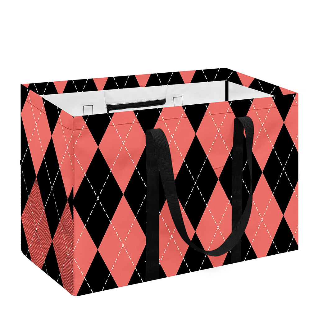 Black And Coral Argyle Pattern Print Utility Tote Bag