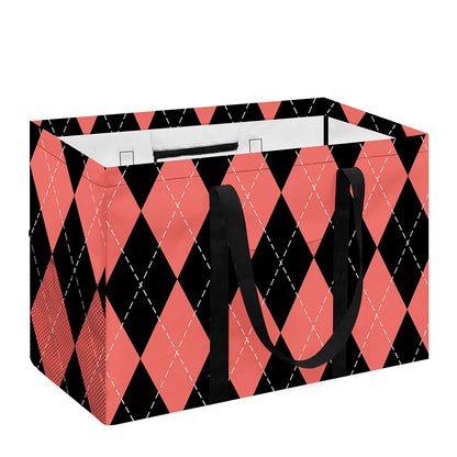 Black And Coral Argyle Pattern Print Utility Tote Bag