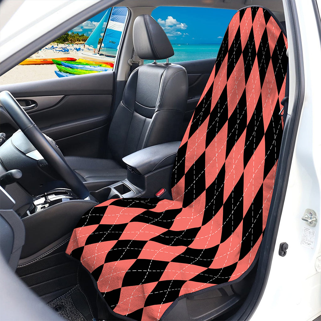 Black And Coral Argyle Pattern Print Waterproof Car Seat Cover